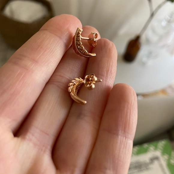 Pandora 14k Rose Gold Feather Stud Earrings - Picture 8 of 11